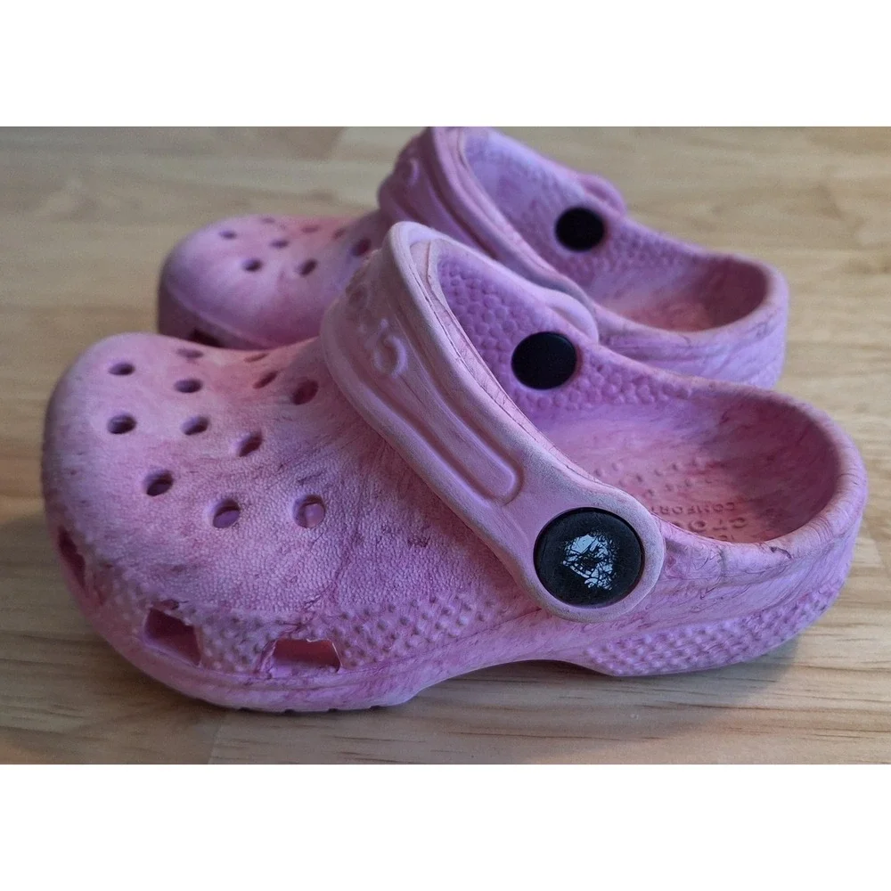 Crocs Classic Clog Kids Toddler C5 Pink Marbled Slip On Comfort Shoes Sandals
